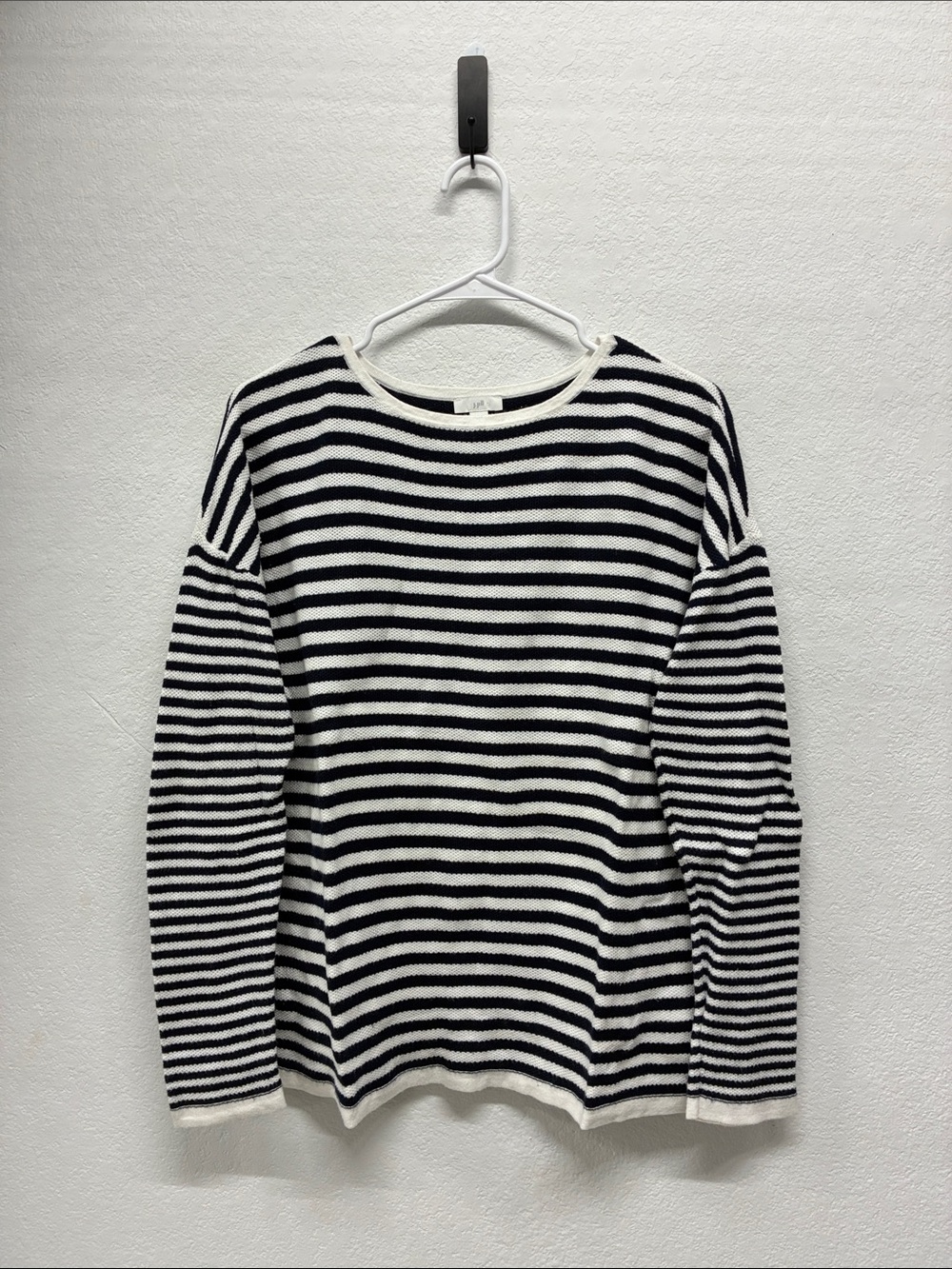 J. Jill Navy/White Striped Cotton Knit Sweater Slouchy Drop Shoulder Pullover